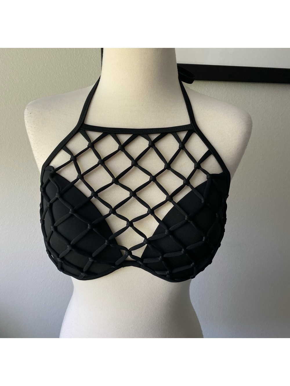 Black net bikini top